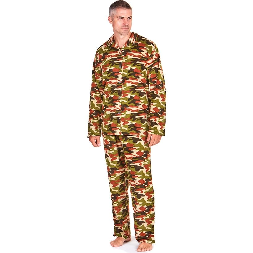 The Lakeside Collection Men's Pajama Set - Notch Collar Shirt and Drawstring Pants - Camouflage, M