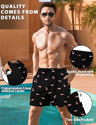 Buauty Mens Swim Trunks with Compression Liner 5 Inch Inseam Swim Shorts Quick Dry Mens Swimsuit Board Shorts with Pockets4