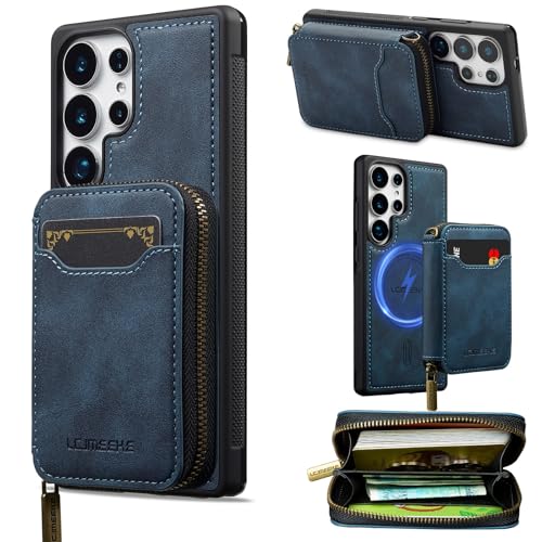 Étui Galaxy S24 Ultra magnétique avec portefeuille amovible et zip de protection