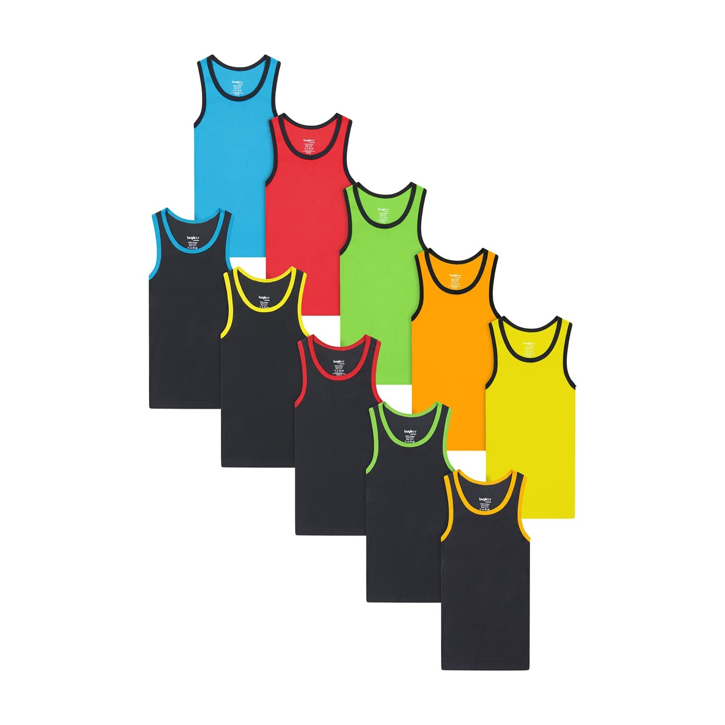 Buyless Fashion - Camiseta sin Mangas de algodón Suave con Cuello Redondo para niños (Paquete de 10)