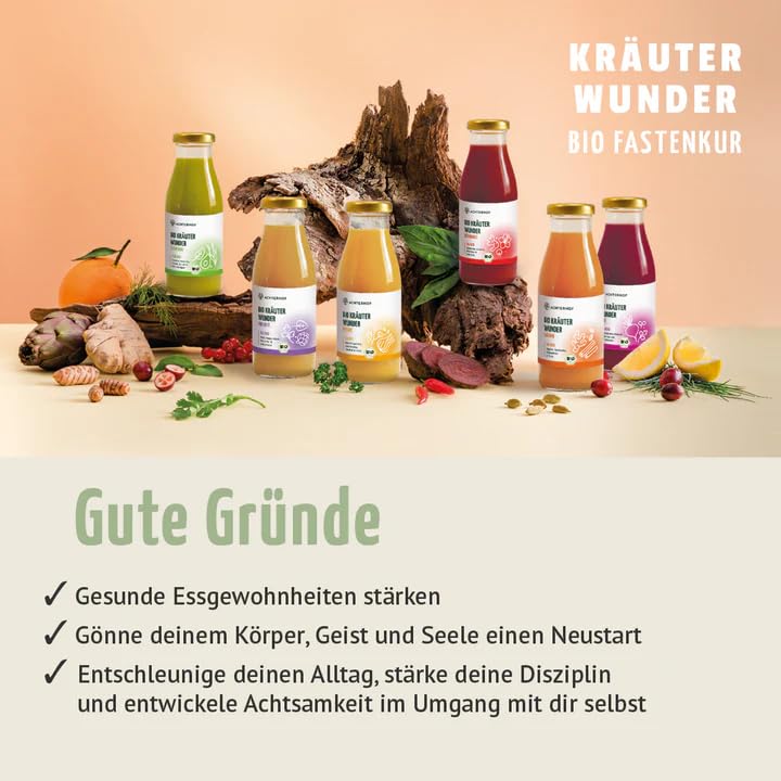 Kräuterwunder 5-Tages-Fastenkur Bio | 5x6 Flaschen | die erste Fastenkur auf Kräuterbasis | Bio Qualität | vom Achterhof