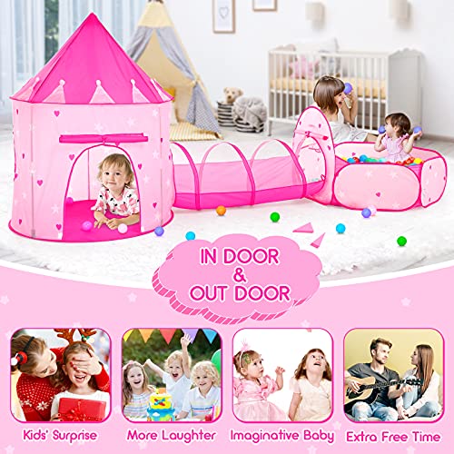Image of PigPigPen 3pc Kids Play Tent for Girls with Ball Pit, Crawl Tunnel, Princess Tents for Toddlers, Baby Space World Playhouse Toys, Boys Indoor& Outdoor Play House, Perfect Kid's Gifts