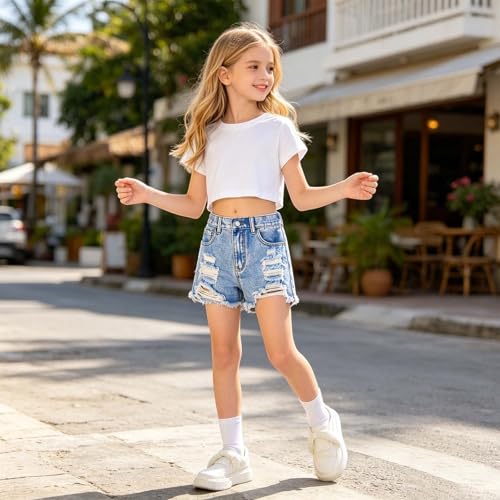 Pantalones cortos vaqueros de niña pequeños estilo distressed para verano 3