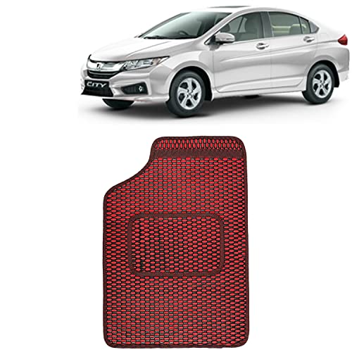 Image of Kingsway Dotted Design Car Floor Foot Mats Universal Fit for Honda City, Model Year : 2014-2016, Water and Dustproof, Color Red, Set of 5 Pieces