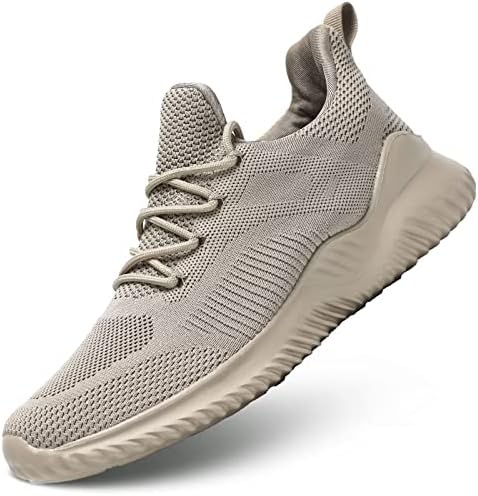 Mens Running Shoes Slip on Walking Tennis Sneakers Lightweight Breathable Mesh Workout Casual Sports Shoes Soft Sole Khaki