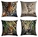 SCVBLJS Fundas De Cojín De Tigre Fundas De Almohada De Lino Fundas De Almohada Cuadradas Juego De 4 Decoración para El Hogar para Sofá Decoración del Dormitorio del Coche 45 X 45 Cm