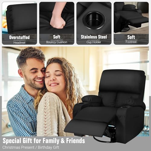 Image of LEVELEVE Rocking Recliner Chair, Massage Rocker Recliner Chair with Vibration Massage and Heat, 360 Swivel Faux Leather Chairs, Living Room, Bedroom, Nursery, RV, Black