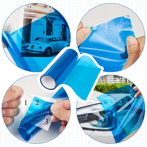 Scheinwerfer Folie 30 * 120cm Tönungsfolie Auto,Blau Folie Transparent,Selbstklebende Scheinwerfer Taillights Tönung Vinyl Film,Tönungsfolie für Auto Rücklichter Nebellichter (Blau)