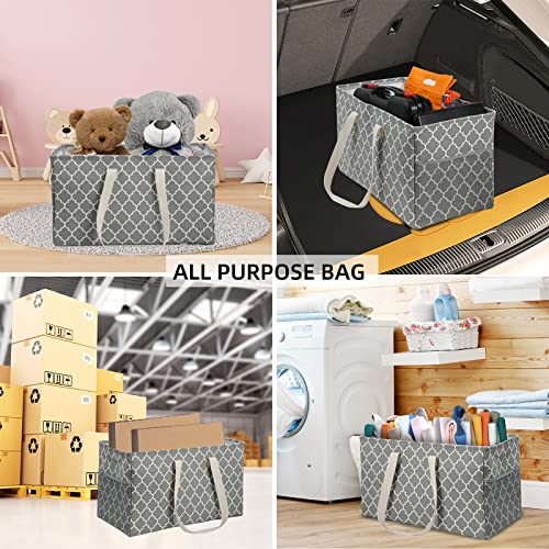 Llarug Canvas Collapsible Utility Tote Bag,Oversized Beach Bag,Reusable Grocery Shopping Bag,Large Laundry Carry Bag,Laundry Basket(Grey Lattice) #TOP5