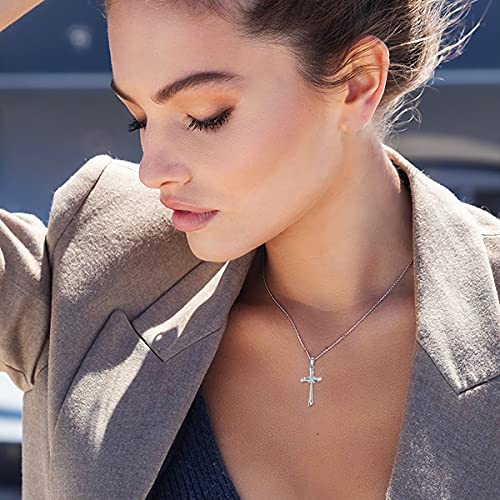 SISGEM White Gold Cross Necklace for Women,10K Real Gold Cross Pendant Necklace Cross Jewelry Gifts for Birthday Christmas Anniversary 16+1+1 inch3