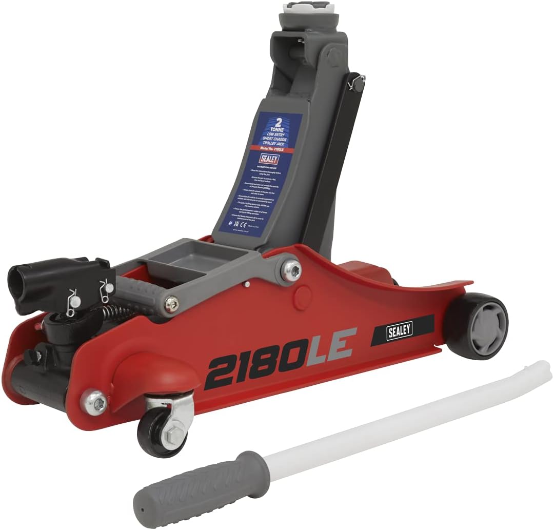 180 Handle Trolley Jack 2 Tonne Low Profile Short Chassis - Red