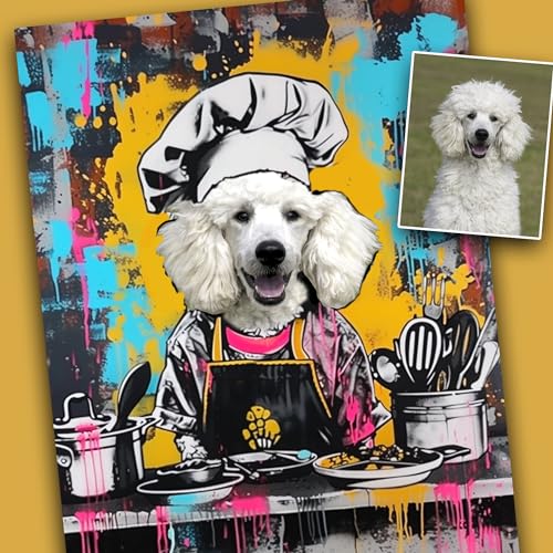 Funny Custom Portrait from Photo, Dog, Cat, Pet Collage Art, Customizable Portraits in any Costume or Attire, Canvas Print Custom002 8×10 Framed