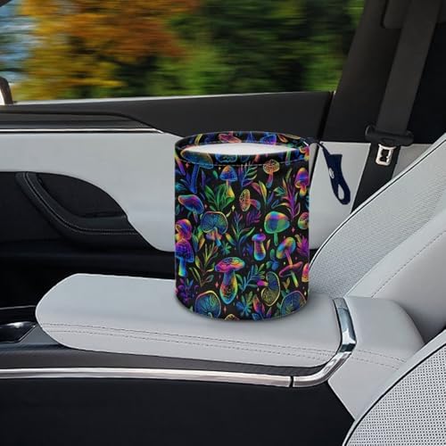 Image of Colorful Mushroom Car Garbage Can Small Trash Can with Leak Proof Inside Liner and Hanging Strap Car Organizer Portable Cars Essentials