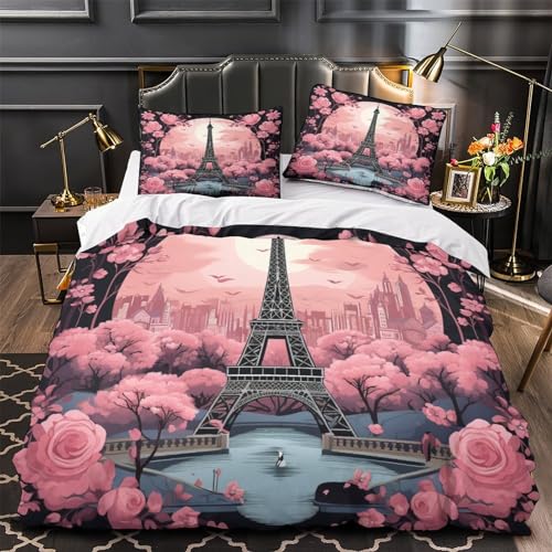 Housse de couette Tour Eiffel Rose E | Créez un cocon de douceur poétique
