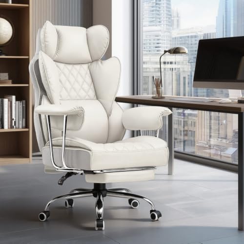 Image of GTPLAYER Gaming Chair,Office Chair with Pocket Spring Lumbar Support, Ergonomic Comfortable Wide Office Desk Computer Chair with Outward Fixed Soft Armrests and Footrest（Warm White）