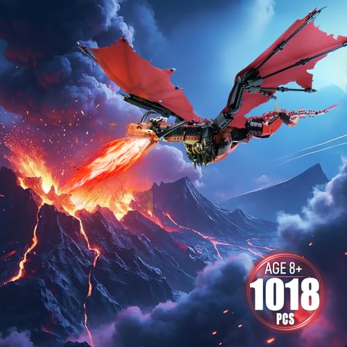 Image of QFJ Ideas fire Dragon Building Set,Compatible with Mainstream Brands Adults Collectible MOC Dragon Model STEM Toy for Fans Home Decor,Creative Gift for Kids Boys & Girls 8-16 (1018 PCS)