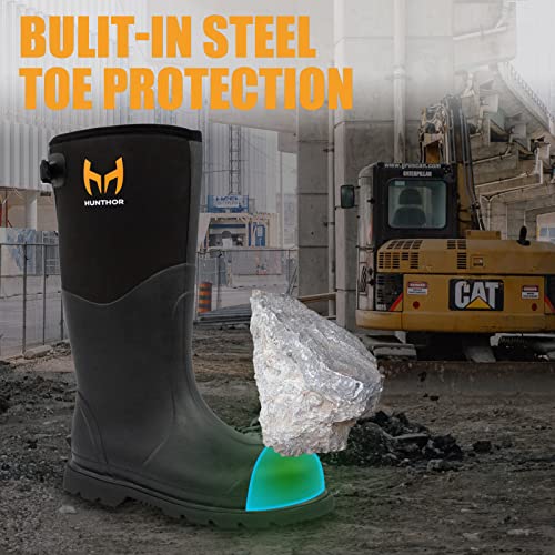 Hunthor Rubber Work Boots, Steel Toe Rubber Boots For Men, Waterproof 6Mm Neoprene Rubber Hunting Boots For Farming, Gardening, Fishing, Outdoor Work (Black, 11) #TOP2