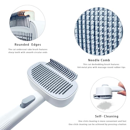 Image of 2-in-1 Dog & Cat Grooming Brush - Adjustable Deshedding Comb & One-Touch Clean | Skin-Safe Rake for Mats, Tangles, Shedding | Long /Short Hair Pets