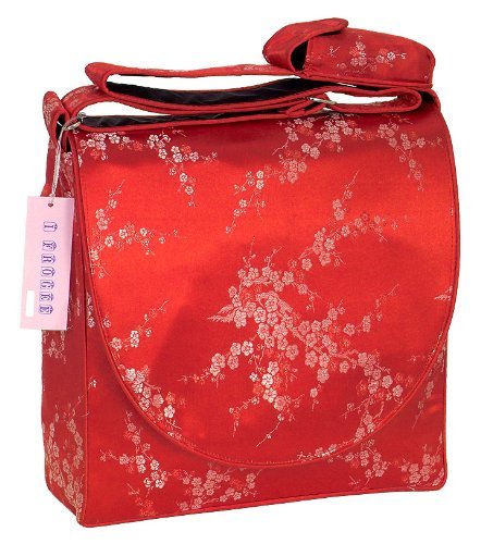 Red-Silver Cherry Blossoms Brocade Diaper Bag / Messenger Shoulder Bag-image-8