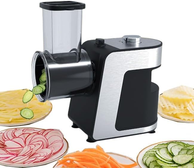 Râpe électrique avec 5 cônes interchangeables pour couper sans effort les légumes et les fruits
