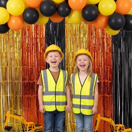 Image of TONIFUL 2Pcs Gold Orange Black Metallic Tinsel Foil Fringe Curtain Streamer | 3.3ftx6.6ft Photo Booth Backdrop Door Streamer for Birthday Halloween New Year Thanksgiving Basketball Sport Party Decoration