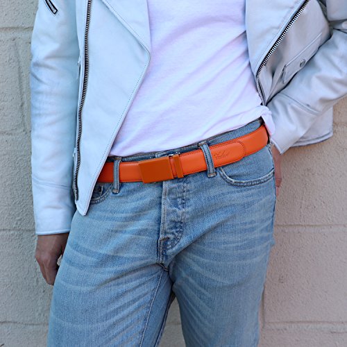 Image of Falari Men Unisex Genuine Leather Ratchet Dress and Casual Belt, Automatic Sliding Buckle, Trim to Fit