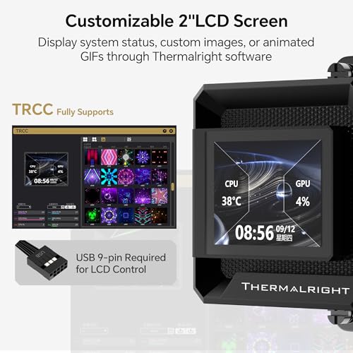 Image of Thermalright FW360 SE ARGB V2 CPU AIO Liquid Cooler for Desktop - 2000RPM Daisy-Chain Connection Fans, 2 inch LCD Display Screen, for AM4 /AM5 & Intel 1700 /1851(Black) | 3000RPM Pump, 3xTL-M12Q 120mm PWM Daisy-Chain Fans, for AMD AM5 /AM4 and Intel LGA1851 /1700, Black