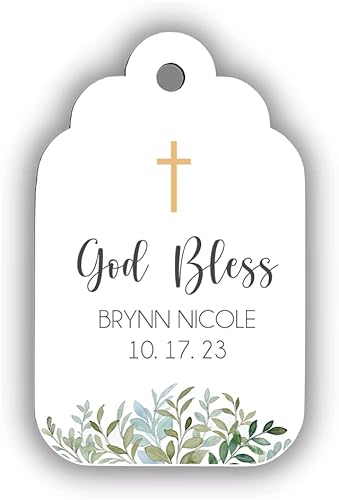 Greenery Baptism Favor Tags Personalized Custom Baptism Christening Favor Tags labels God Bless