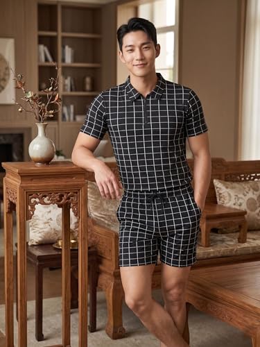 Image of Men's Printed Zip Polo Neck T-Shirt with Half Short Pant Co-ord Set Fabric, Stylish Printed Design, Comfortable Regular Fit