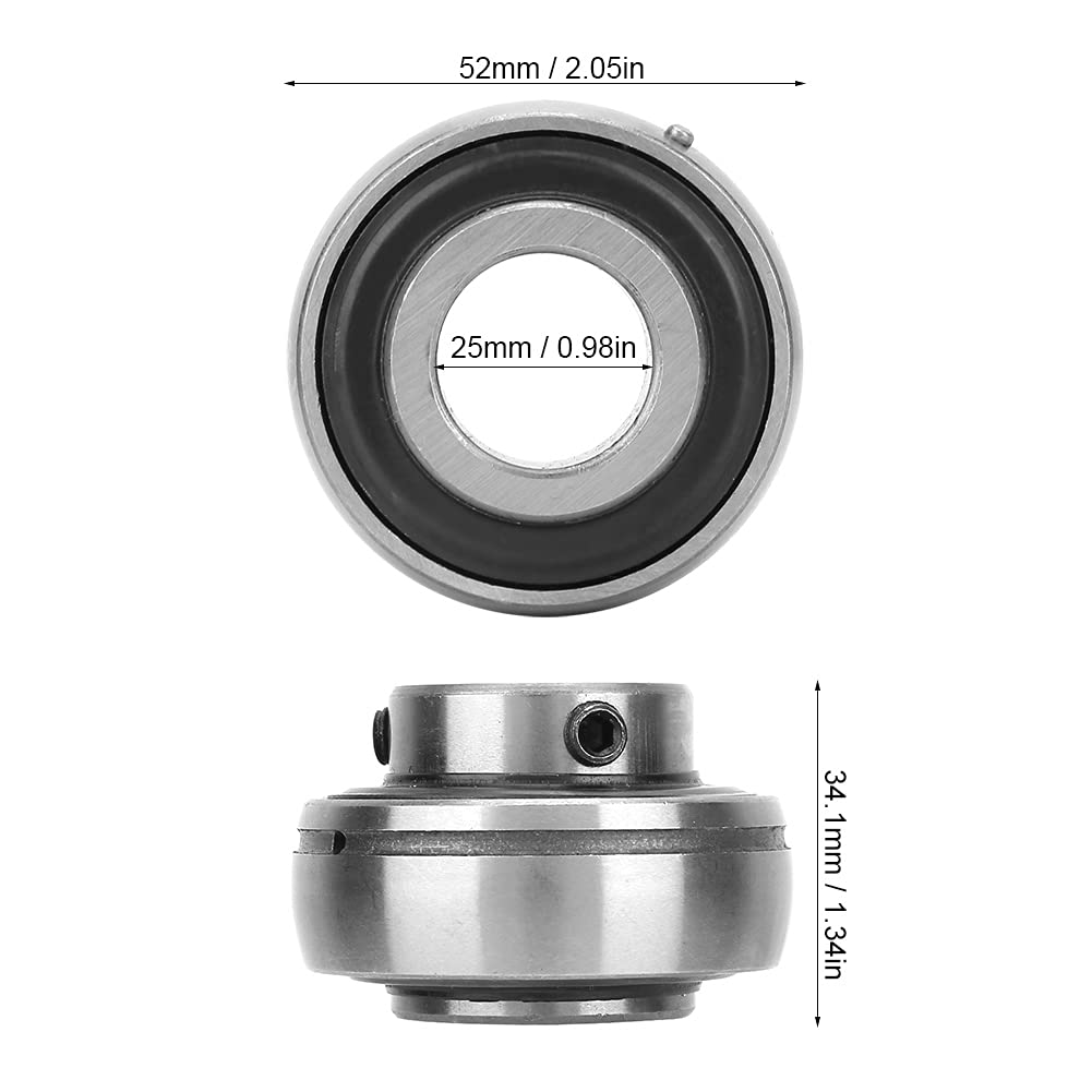 2 uds UC-205 rodamiento de bolas rodamiento de inserción de acero 25x52x34,1mm rodamiento de soporte de inserción de lubricación de la máquina para una variedad de máquinas(UC205)