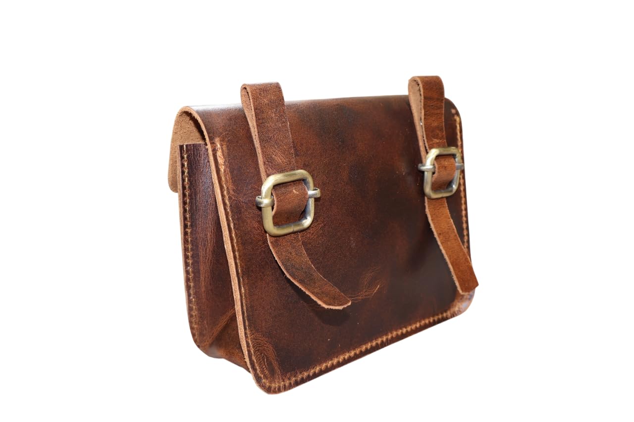 american blue - Borsa da moto vintage, in vera pelle di capra, con fibbia a 2 cinghie e chiusura rapida, borsa porta attrezzi marrone, rinforzata, per manubrio, forcelle, bicicletta, Hide Elegance