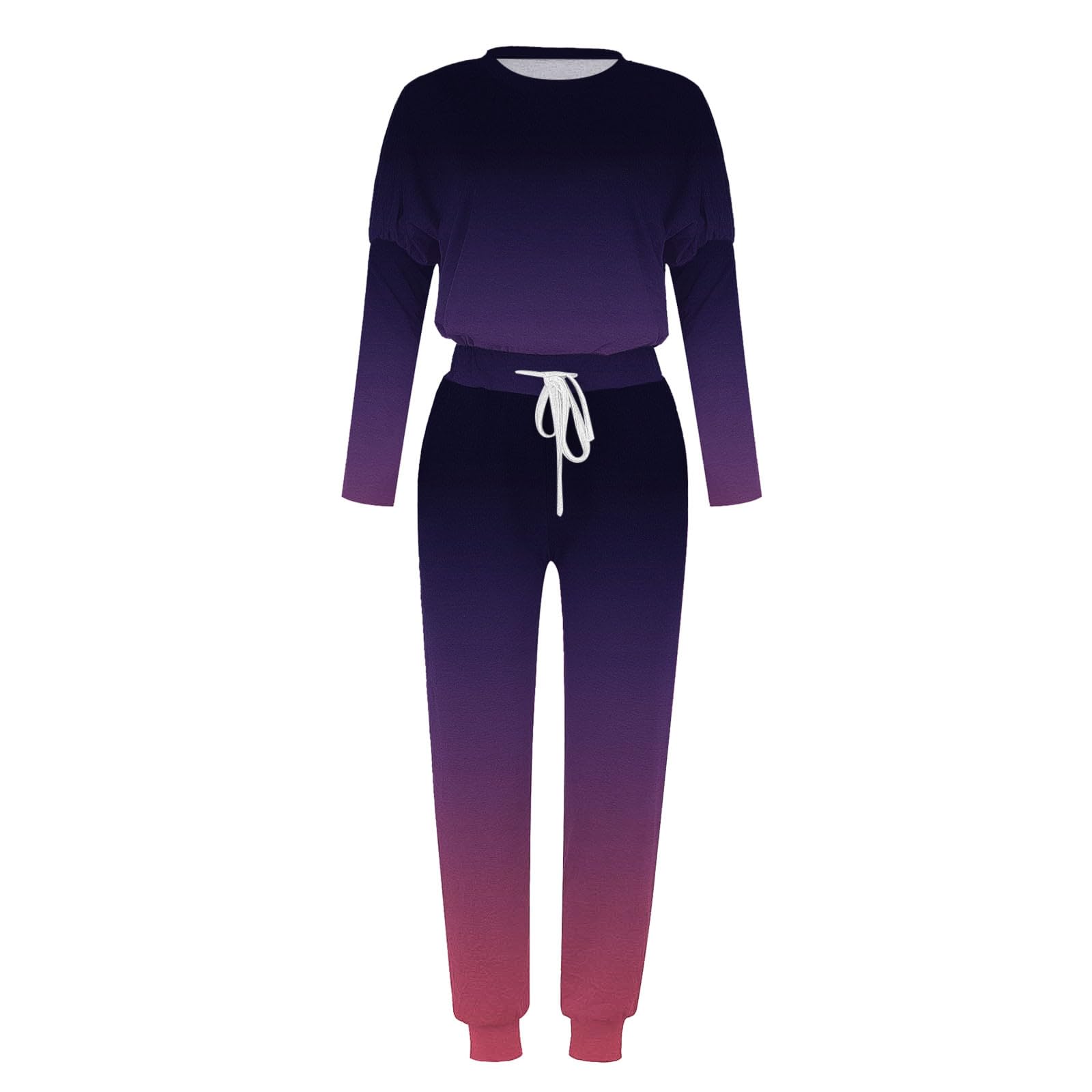 Conjunto Deportivo Mujer,Chandal Mujer Completo de 2 Piezas Moda Degradado Traje de Camiseta de Manga Larga Cuello Redondo y Pantalón Holgado con Cordón y Bolsillos Casual Conjundo Jogger Mujer