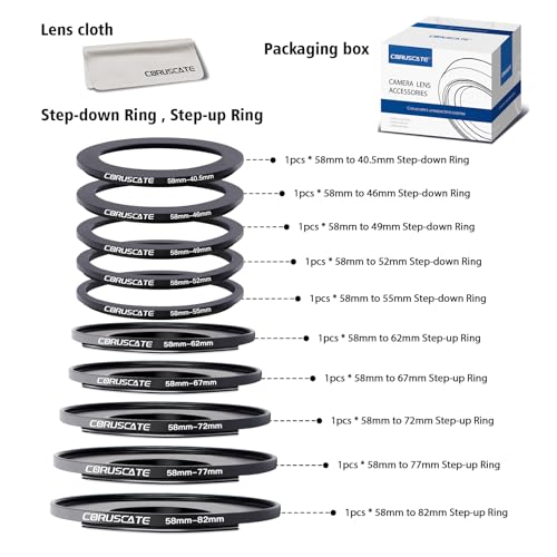 Anillo adaptador de filtro 58mm step-up y step-down kit conversor para fotografía y vídeo 6