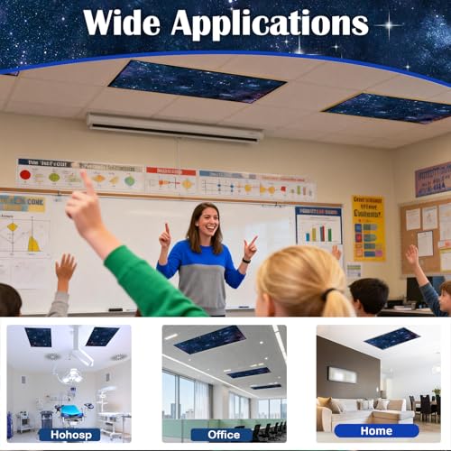 Image of ANGSYLTH 8 Pcs Fluorescent Light Covers - 4 x 2 Feet Covers for Ceiling Lights, 8 x 10 Magnetic Light Filters for Classroom, Office, Hospitals (Starry Sky)