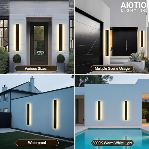 Image of AioTio 39.3in Modern Outdoor Wall Light for House, Black Upgraded 4.72in Wide 3000K Waterproof IP65 Porch Lights Wall Sconce,Long LED Linear Outside Exterior Lighting Fixtures for Garage,Front Door