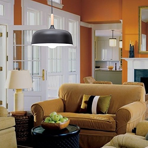 E26/27 Modern Pendant Light Industrial Art Deco Ceiling Lighting Light Fixture Simple Nordic Style Hanging Lamp Shade 1 Light Fixtures For Dining Room Kitchen Island Hallway Shop (Wooden, Black) #TOP6