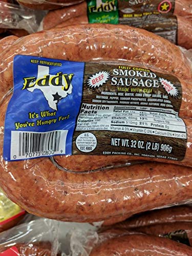 Eddy Premium Beef Texas Smoked Sausage 32 Oz (2 Pack)
