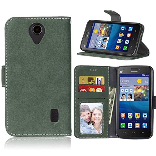 Sangrl Libro Funda para Huawei Ascend Y635, PU Cuero Cover Flip Soporte Case [Función de Soporte] [Tarjeta Ranuras] Cuero Sintética Wallet Flip Case Verde