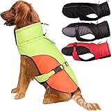 Etechydra Hundemantel Jacke für große Hunde, super wasserdichte Winterjacke, warme Hundejacke Kleidung Weste mit Geschirrloch, reflektierende Hundebekleidung mit Verstellbarer Schnalle, grün, XL