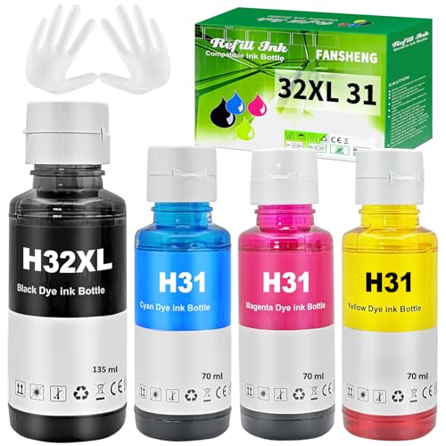 31 32 31XL Tinta Compatible con HP 31 32XL Botellas de Recarga de Tinta para Smart Tank 5105 7005 7006 7305 7306 7605 Smart Tank Plus 315 319 455 515 516 530 (4-P Negro/Cian/Magenta/Amarillo)