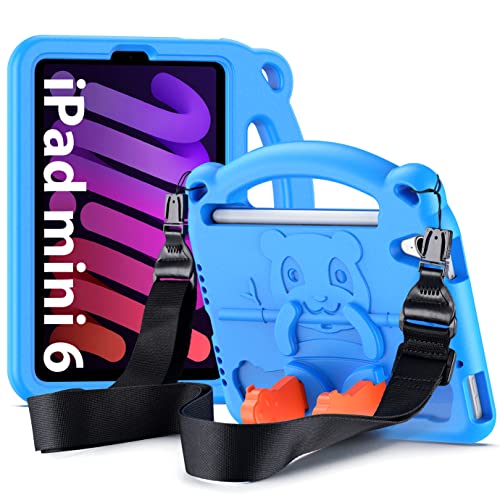 DUZZONA Coque pour iPad Mini 6 8.3'' en 2021,Étui iPad Mini 6e Génération de EVA Antichoc,avec Poignée Anti-dérapants et bandoulière,Soutien 2e génération Pencil Être Chargé pour iPad Mini 6,Bleu Cover
