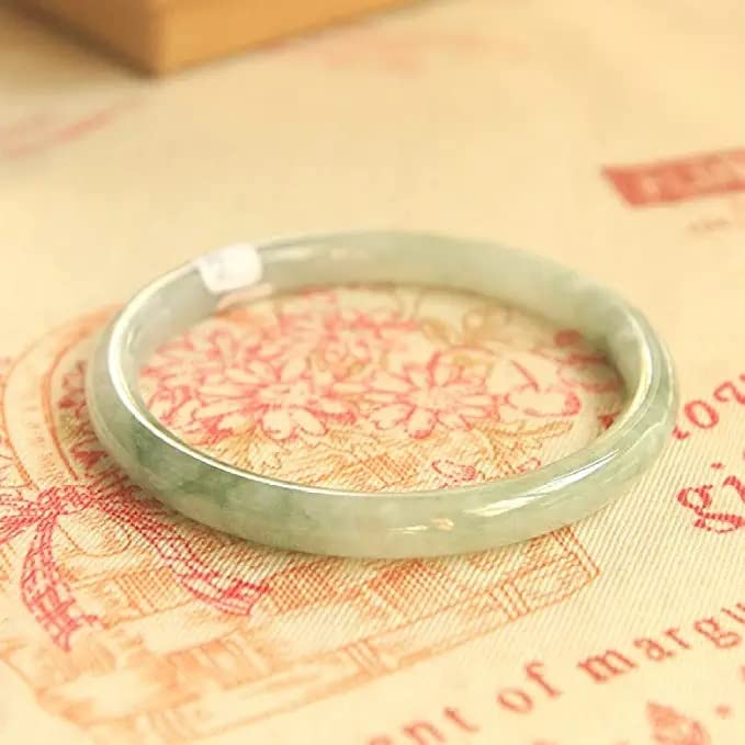 Brazalete de Jade Natural de Grado A, Verde Claro, con Barra Redonda Fina, para Buena Suerte, con joyero, 54-64 mm, un Solo Color, 64 mm(Un color-64 mm