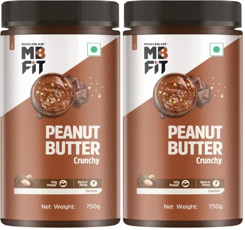 Image of MuscleBlaze Fit Chocolate Peanut Butter (Crunchy, 750 grams) | High Protein | No Trans Fat, Energy Booster (Pack of 2)