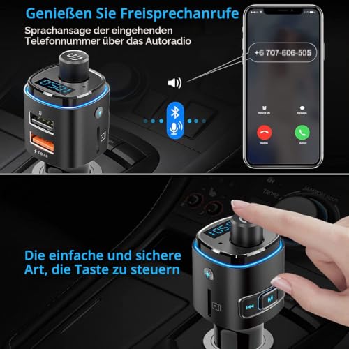 NULAXY FM Transmitter für Auto, Bluetooth V5.0 mit QC3.0 & 7 LED Farblicht, Wireless Radio Adapter...