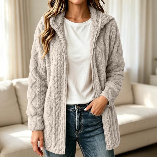 Womens Plush Fleece Jacket Hooded Full Zip Long Sleeve Warm Winter Coats - image 7