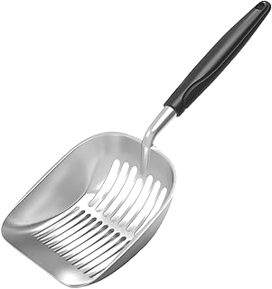 DUSTNIX Cat Litter Scoop, Aluminum Alloy Sifter, Kitty Metal Scooper, Deep Shovel, Long Handle, Poop Sifting, Kitten Pooper Lifter, Durable, Heavy Duty, for Litter Box (Big-Black)