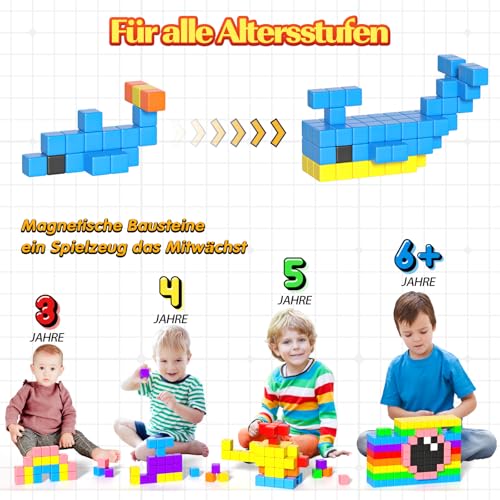 Apluses 54-Teiliges Magnetische Bausteine, Magnetische Bauklötze für Kleinkinder ab 3 Jahren, Montessori-Spielzeug, Magnetwürfel… – Ansicht 3
