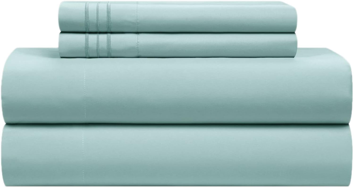 New York & Company Lain 4 Piece Sheet Set Super Soft Stripe Embroidered Design – Includes 1 Flat, 1 Fitted Sheet, and 2 Pillowcases, King, Rose