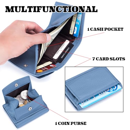 Women’s Mini Trifold Wallet, Genuine Leather Small Wallet with Coin Pouch, RFID Blocking Credit Card Holder for Purse or Pocket (Light Purple)3