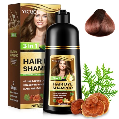 Champú para teñir el cabello, champú natural instantáneo 3 en 1, tinte para el cabello de larga duración, cobertura 100%, 500 ml (Chestnut Brown)